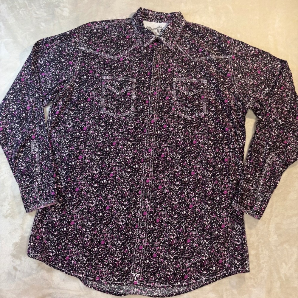 Wrangler 20X Competition Western Snap Shirt XLT Purple Paint‎ Splatter MJC232M